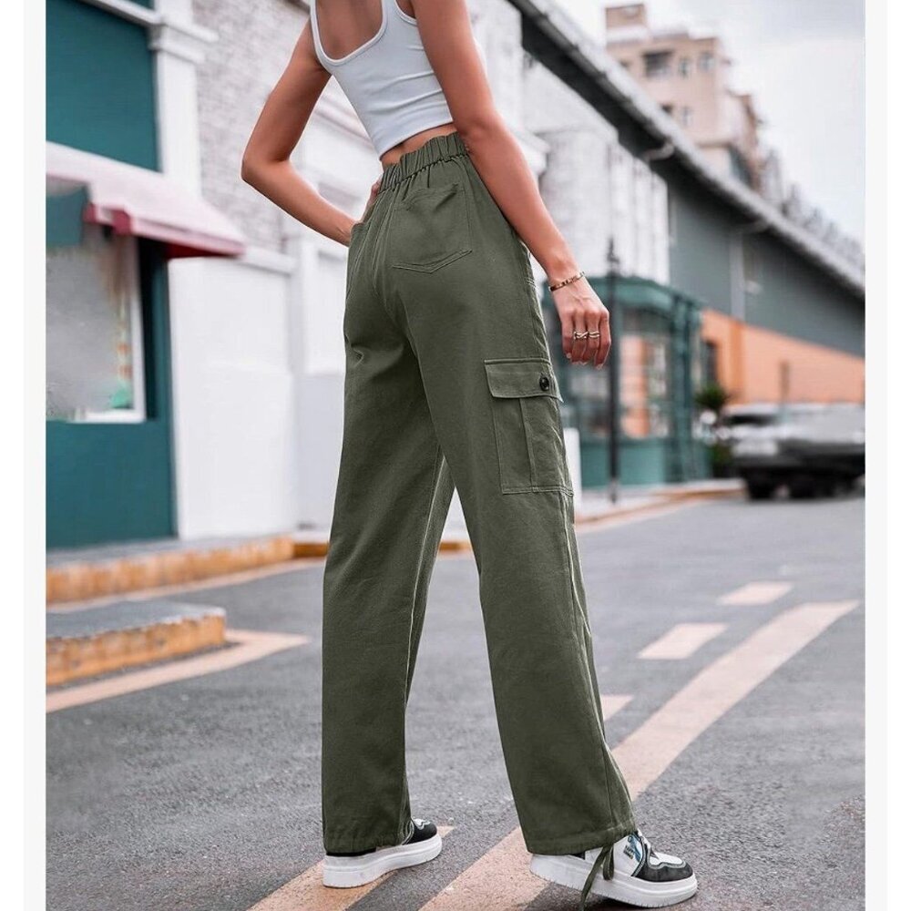 NEW High Waisted Wide Leg Cargo Pants Y2K Grunge Size M - Picture 3 of 7